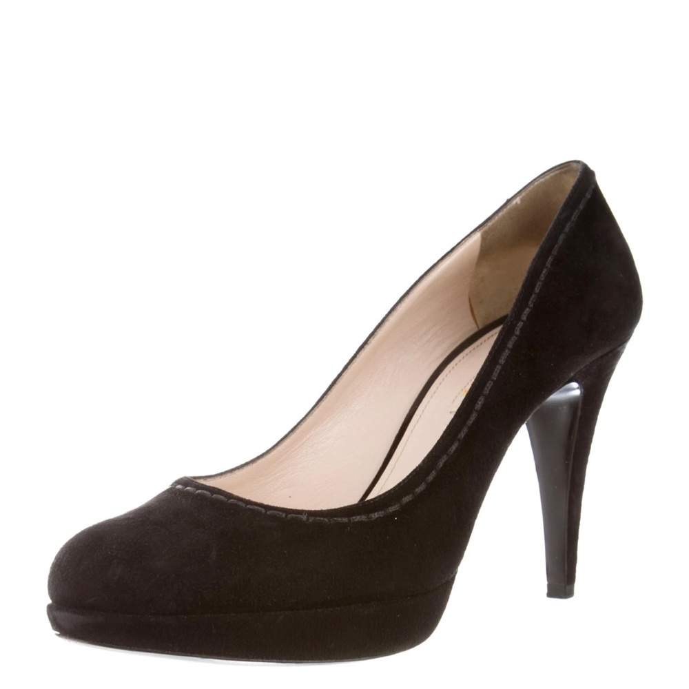 Prada black suede round toe pumps 38/8